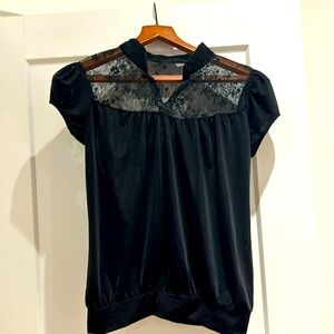 Black cap sleeve top with lace detail